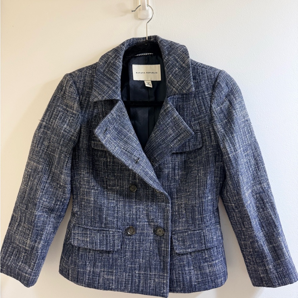 Banana Republic Women's Textured Navy Pea Coat Size 0P - Picture 4 of 8